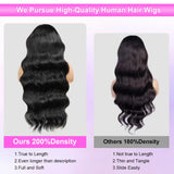 Kebetter 30 Inch 13x6 Lace Front Wigs Human Hair Pre Plucked 200% Density Body Wave HD Lace Front Wigs Human Hair with Baby Hair Natural Black Glueless 13x6 Full Frontal Wig For Women