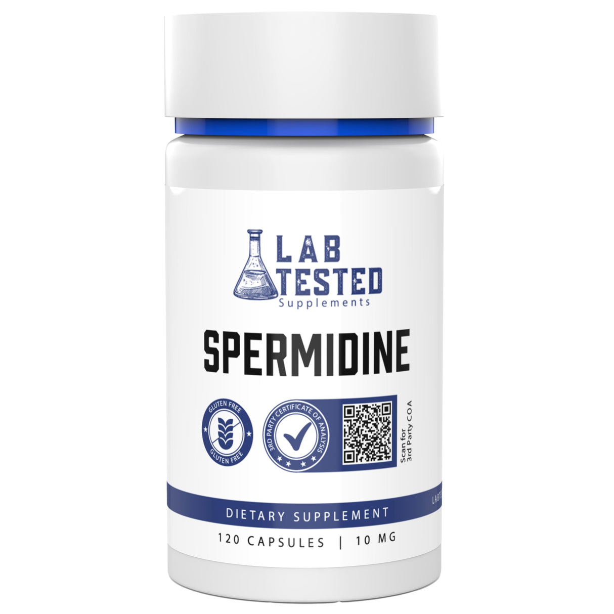 Lab Tested Supplements - Spermidine 3HCL Supplement - 120 10mg Capsules - 3rd Party COA's provided with Every lot# - Spermidine Trihydrochloride