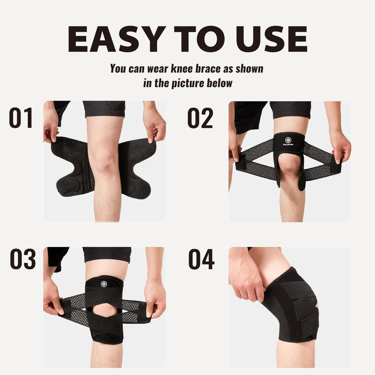 Knee Brace with Side Stabilizers for Knee Pain, Adjustable Knee Support for Meniscus Tear ACL MCL Arthritis Injury Recovery, Breathable Knee Wrap for Men & Women, Workout, Sports (Black, Large)