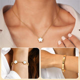 Gold Bracelets Necklace Jewelry Set - 3Pcs 18K Gold Plated Floral Bracelet,Waterproof Stainless Steel Bangles, Non-Tarnish Necklaces Daily Fashion Minimalist Jewelry,Valentines Birthday Gift for Women