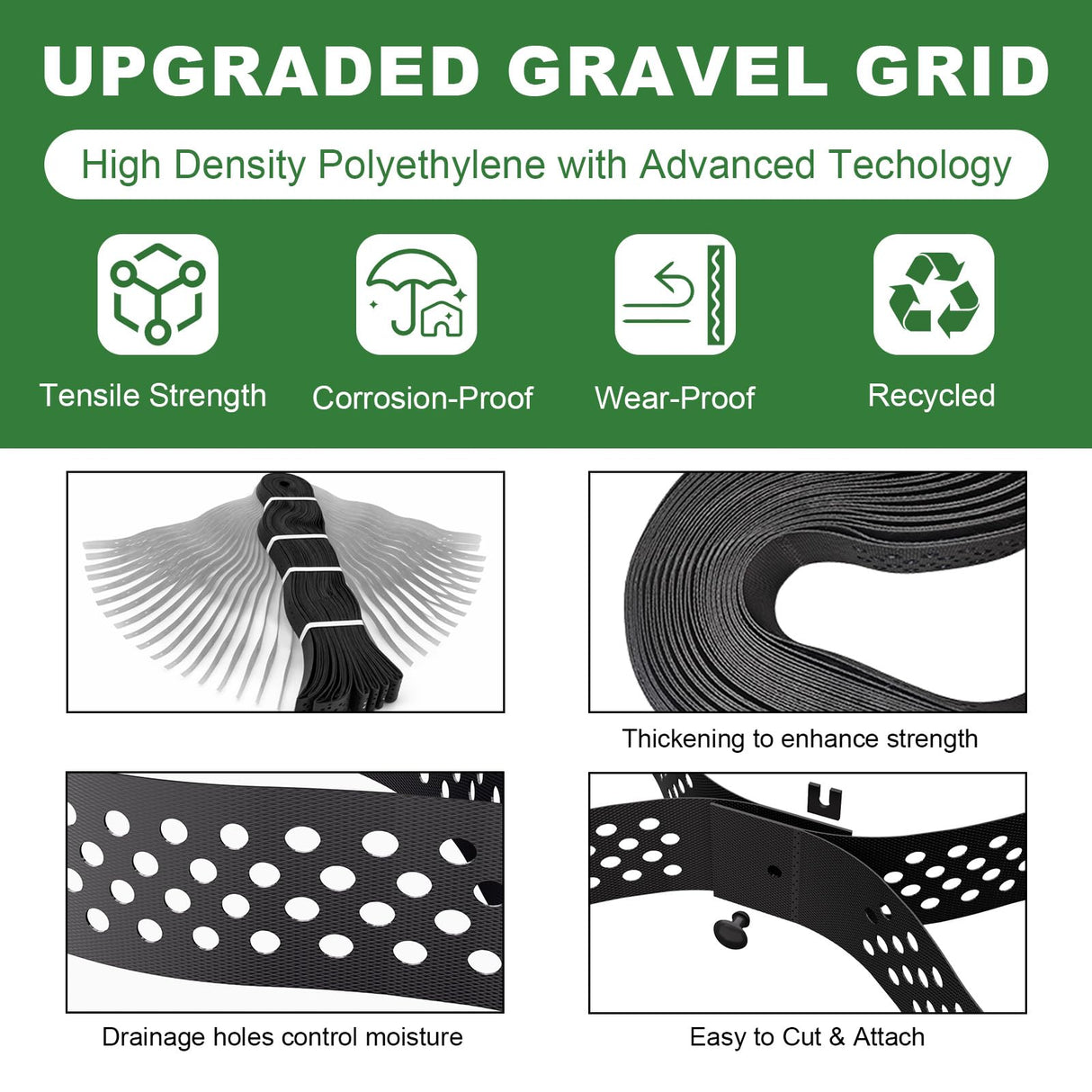 Gravel Grid 3'' Depth with Metal Stakes, 6.6x16.4 FT Geogrid for Gravel Driveway 2200 lbs per Sq FT Erosion Control Ground Grid Gravel Stabilizer Grid for Driveway, Parking Lot, Slope, Walkway, Patio