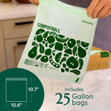 Cleanomic Compostable Zip Sandwich Bags - Leak Resistant, Gallon, Quart, Sandwich, Snack - 125 Count