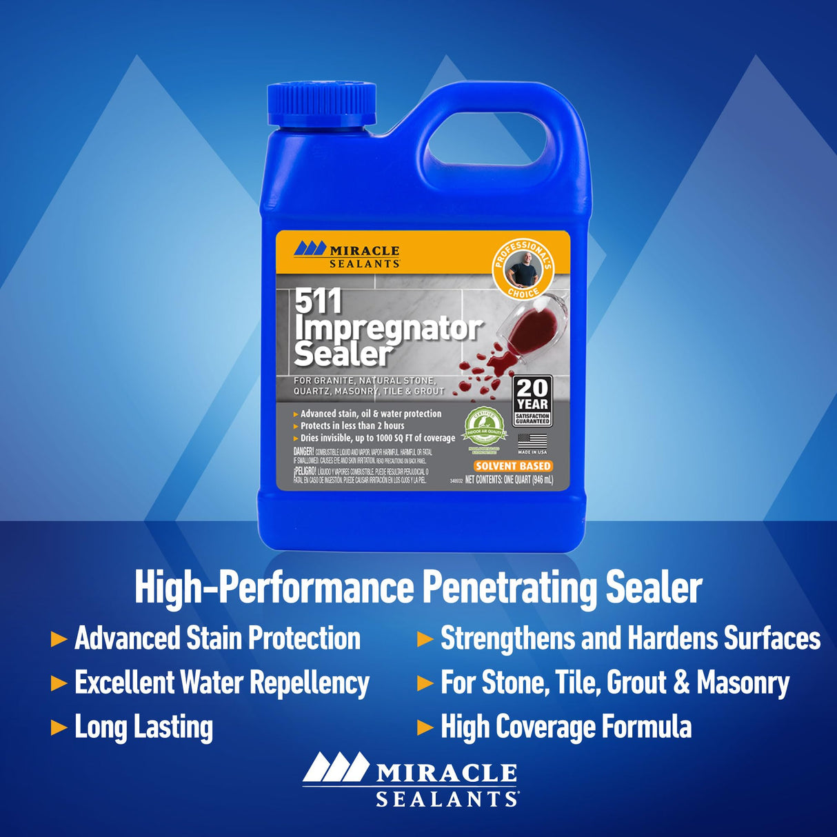 Miracle Sealants 511 Impregnator Advanced Penetrating Sealer for Countertops, Stone, Tile & Grout, Quart