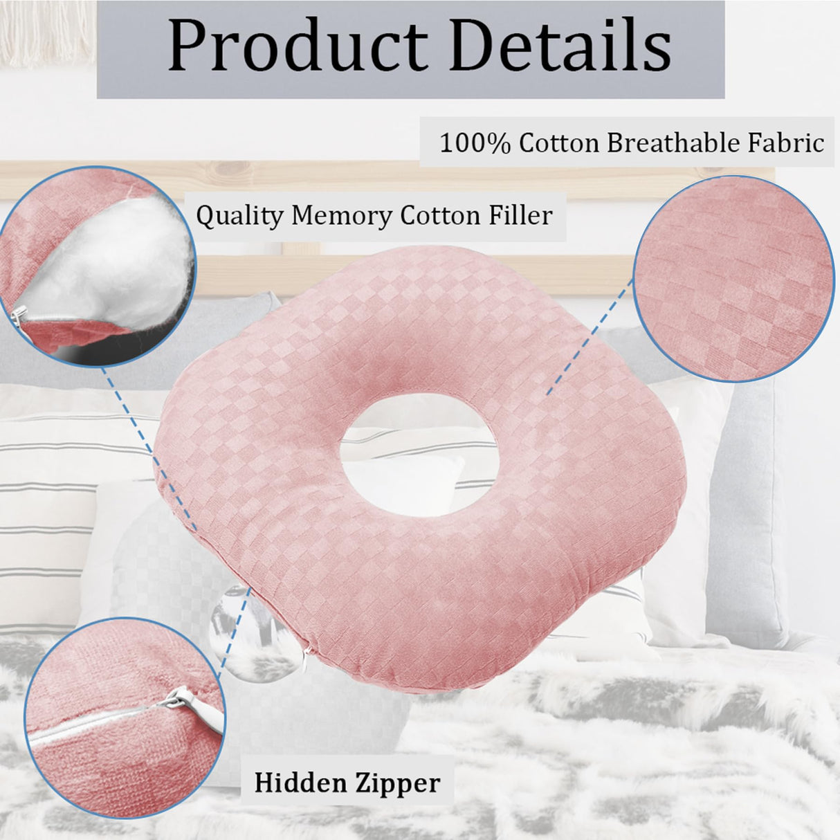 Wuronsa Ear Piercing Pillow for Side Sleepers, Pillow with an Ear Hole for CNH and Ear Pain Ear Inflammation Pressure Sores, O-Shaped Side Sleeping Pillow, Ear Guard Pillow (Light Pink)