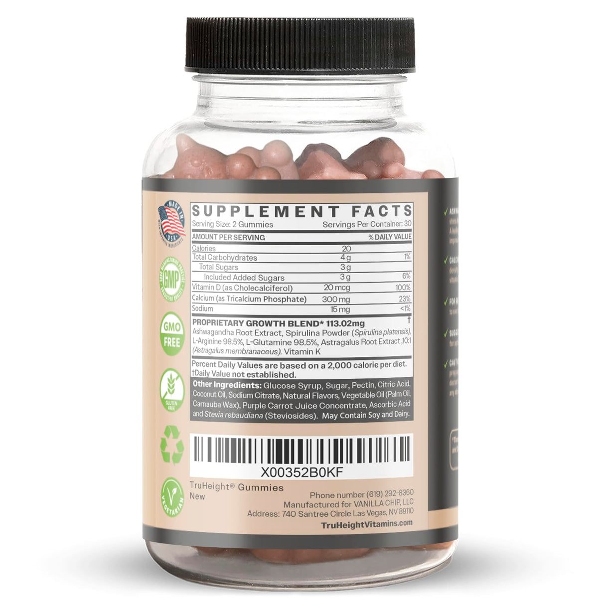 TruHeight Growth Gummies (Watermelon) Natural Growth & Development Supplement for Kids & Teens - Vitamin D, K, Calcium & Ashwaganda - Bone Strength Vitamins - Picky Eater Vitamin for Kids - Ages 5+