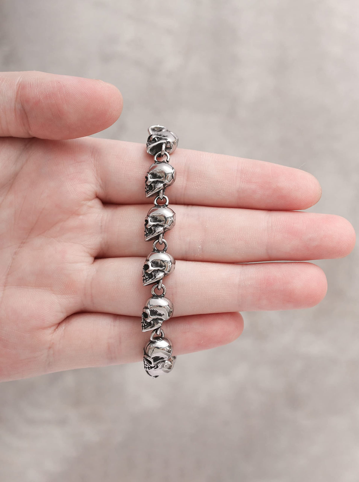 HAQUIL Gothic Skull Beaded Link Bracelet for Men, Skull Jewelry Gift