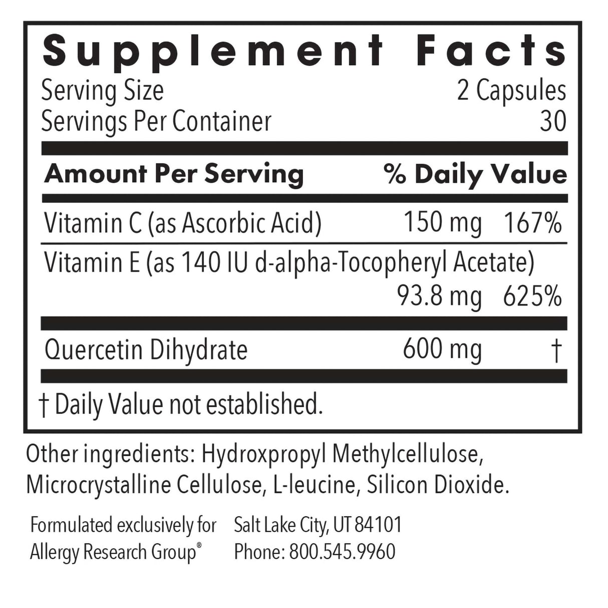 Allergy Research Group Quercetin 300 Dietary Supplement - Immune Support, Stabilized with Antioxidants, Bioflavonoid, Mast Cell, Hypoallergenic, Delayed-Release, Vegetarian Capsules - 60 Count