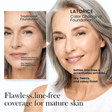 Color Changing Foundation with Professional Brush for Mature Skin: No Settling, Buildable Coverage, 12-Hour Hydration & Wear, Light to Medium Tones, Fragrance-Free - 1 FL OZ