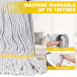 Commercial Mop with 3 Extra Large Replacement Heads,59" Long Handle Heavy Duty Industrial Mops for Floor Cleaning,Looped-End String Wet Cotton Mop for Home,Kitchen,Office,Garage,Concrete/Tile Floor