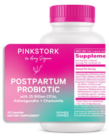 Pink Stork Probiotics for Postnatal Women - 30 Billion CFUS with Ashwagandha and Chamomile, Postpartum Essentials for Hormone Balance, Mood Support, Gut Health, Digestive Wellness, 30 Capsules