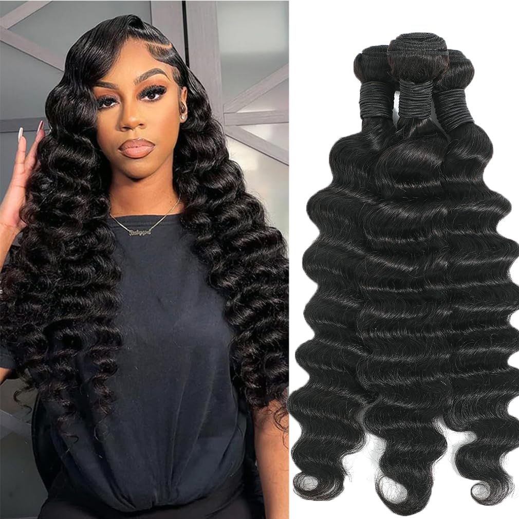 Human Hair Bundles 20 22 24 Inch Loose Deep Wave Human Hair 3 Bundles 100% Unprocessed Brazilian Virgin Human Hair Extensions 12A Grade Human Hair Extensions