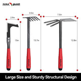 FLORA GUARD 6-Piece Garden Tool Set, Heavy Duty Gardening Hand Tools with Trowel, Rakes, Cultivator, Hoe & Crack Weeder, High Carbon Steel Yard Tools for Weeding, Planting, Digging, Gardening Gifts