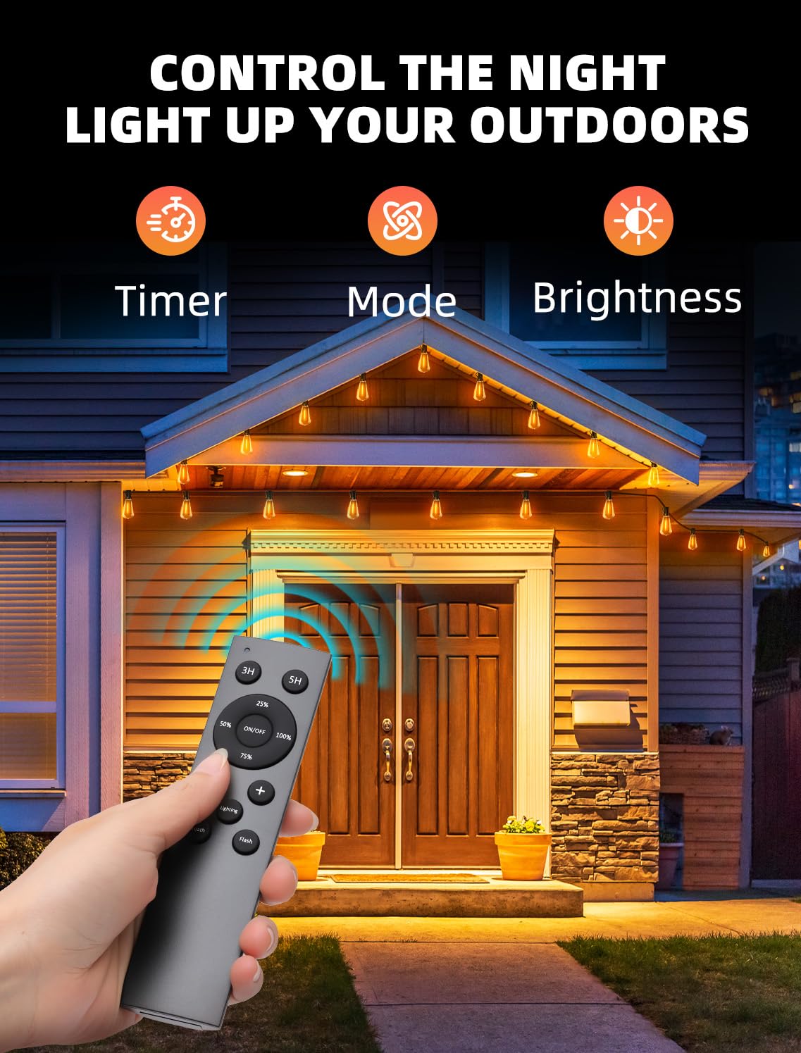 VOZUJI Outdoor Patio String Lights: 150Ft 45M Outside Waterproof Light - Remote Dimmable ST38 Shatterproof Bulb Connectable Hanging Outdoor Electric Lighting - Backyard Yard Gazebo Porch Party