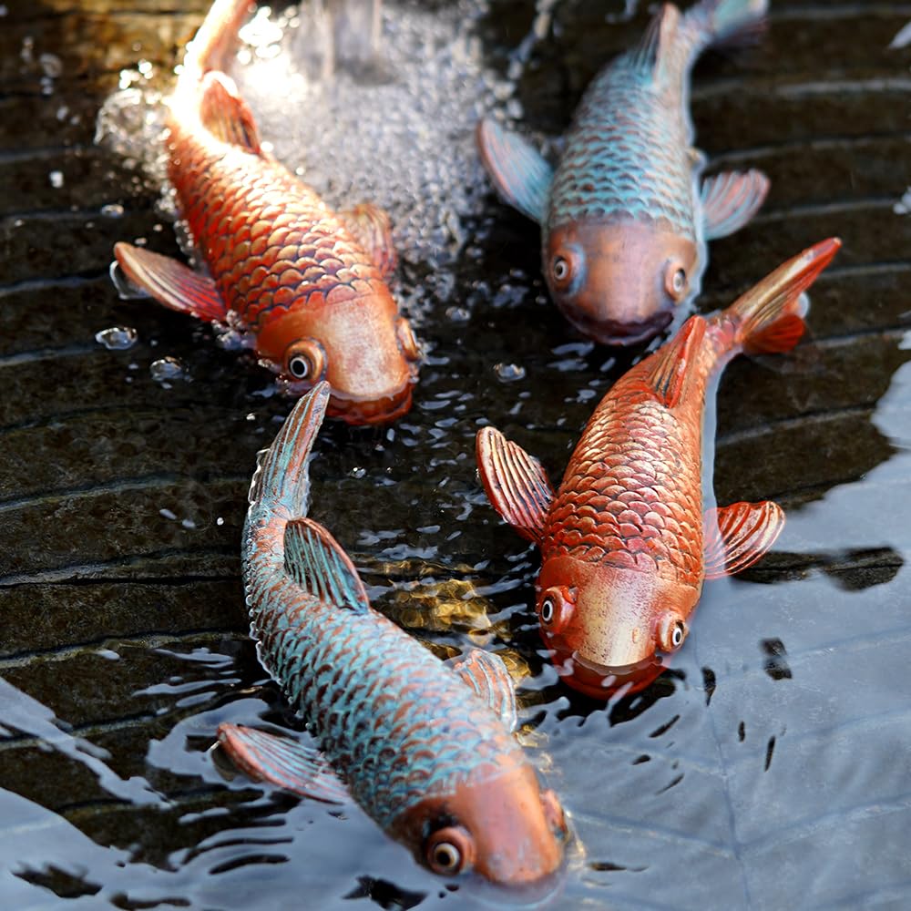 VKEVOC Set of 2 Antique Koi Fish Statue, Outdoor Garden Sculpture for Patio, Backyard, Pond, and Home Decor