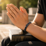 VNOX Hematite Obsidian Tiger Eye Bead Leather Men Bracelet,JOSHUA 1 9