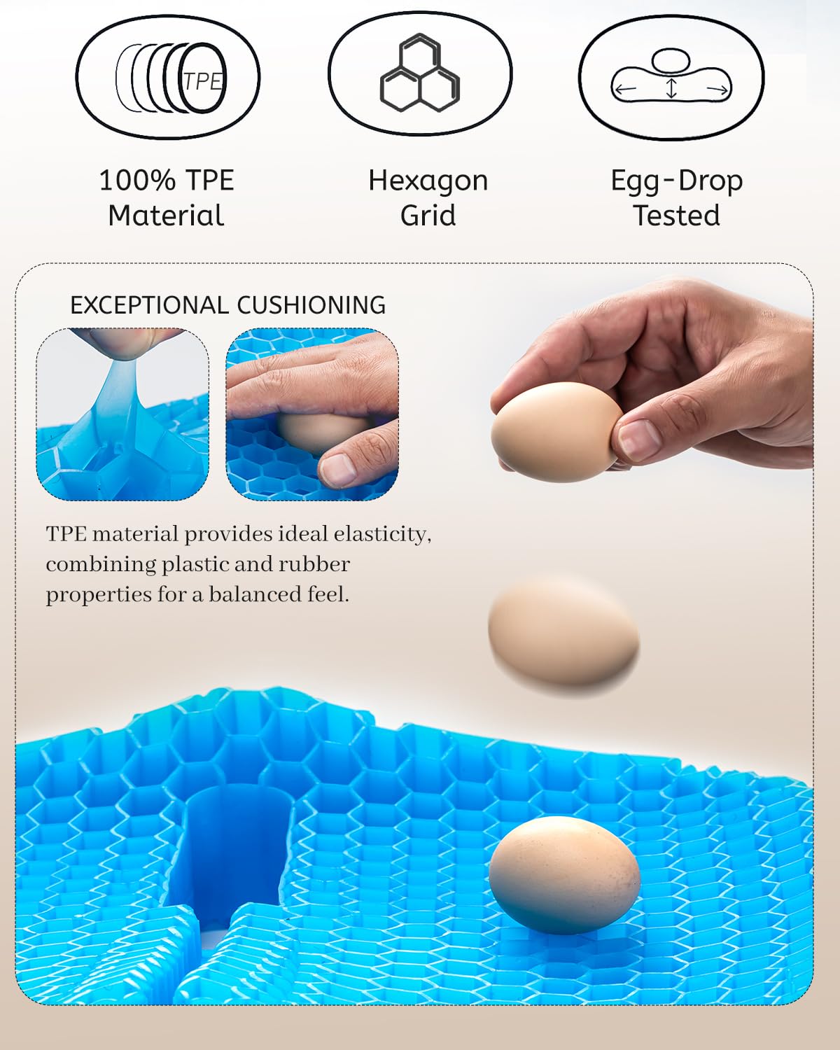 Anzeng Gel Seat Cushion for Long Sitting & Hip Pain Relief (Large Size) - Cooling 3D Cushions for Office Chair, Car, Wheelchair, Breathable & Non-Slip Cover with Pressure Relief Technology