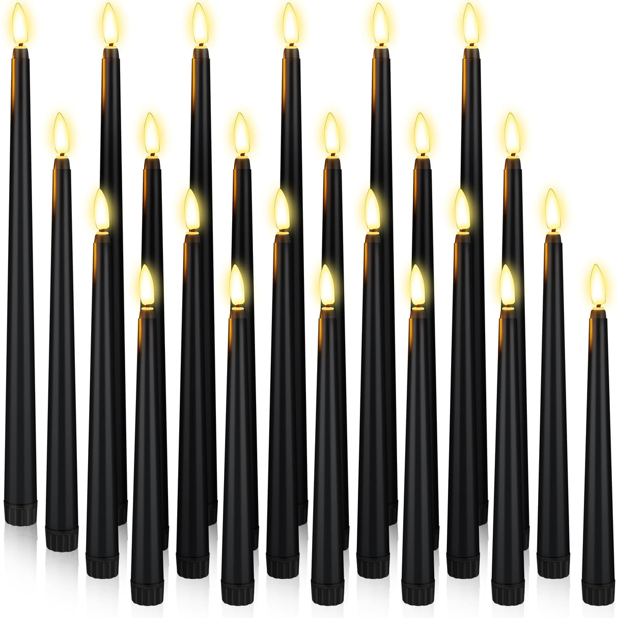 Rossesay 24 Pcs Flameless LED Taper Candles Battery Operated Candles 8.58'', 9.69'', 10.98'', 12.91'', 12.8'' Flameless Candlesticks Flickering for Halloween Christmas Church Wedding(Black)