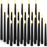 Rossesay 24 Pcs Flameless LED Taper Candles Battery Operated Candles 8.58'', 9.69'', 10.98'', 12.91'', 12.8'' Flameless Candlesticks Flickering for Halloween Christmas Church Wedding(Black)