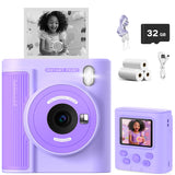 Upgrade Kids Camera Instant Print for Ages 3-12, Portable Instant Print Camera with HD Digital Video, Perfect Christmas Birthday Gift for Boys & Girls, Includes 32GB SD Card - Purple