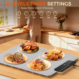 Warming Mat for Food -IPX9 Waterproof Electric Food Warming Tray for Buffet(24"x16"), Portable Countertop Food Warmers for Parties, Dishasher-Friendly, 6-Level Temp 6-Hour Timer, Gray