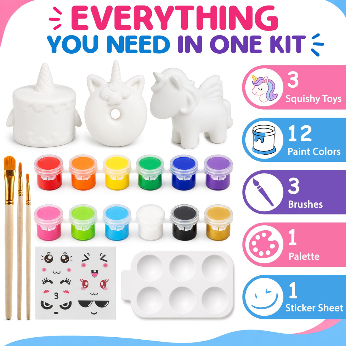 Jim&Gloria Paint Your Own Squishies, Jumbo Squishy Toy Gifts for Girls and Boys 8 9 10 11 12 13 14, Arts and Crafts Squeeze Toys, Party Favors for Birthday, Christmas Gift, Pack of 3