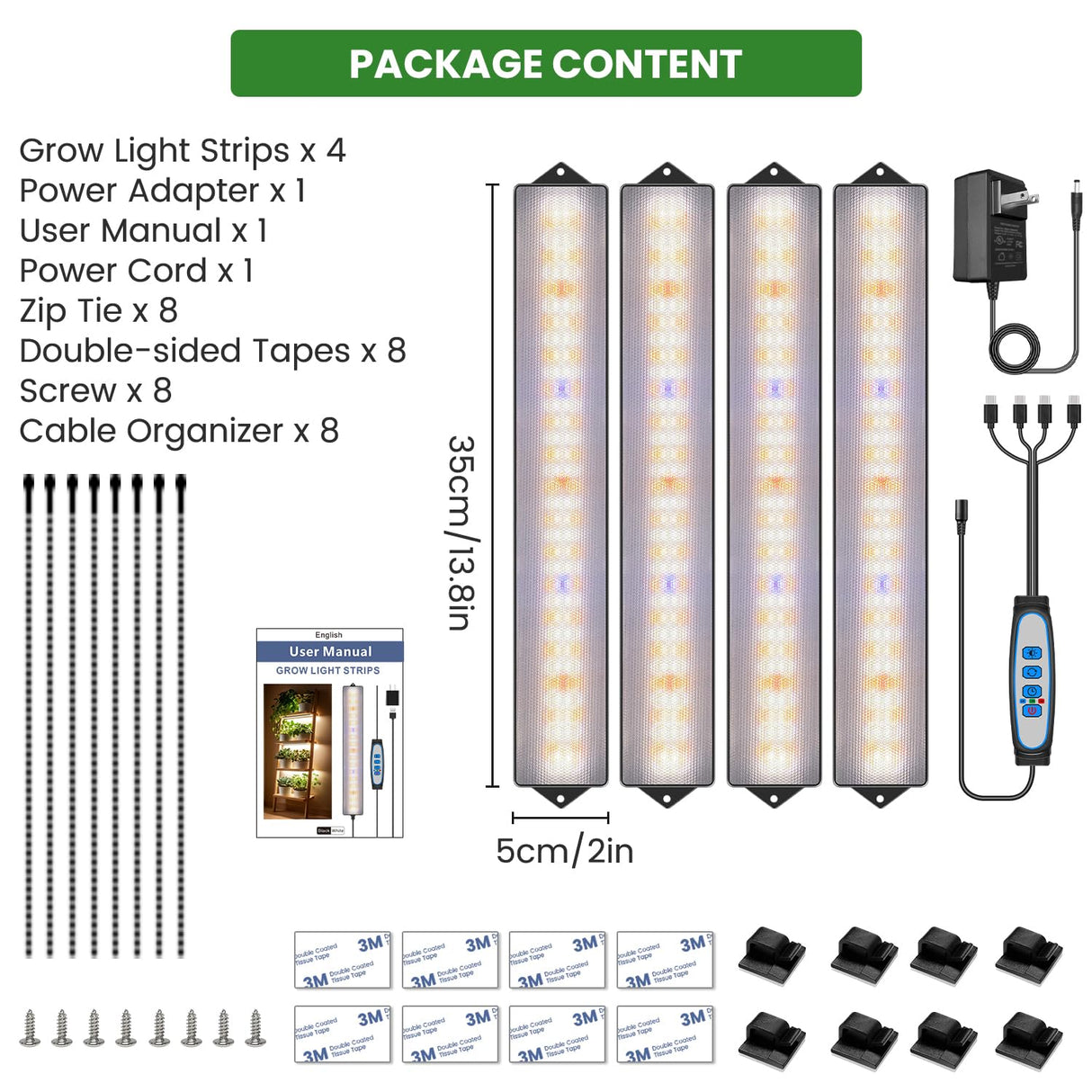 Wolezek Grow Light Strips for Indoor Plants, 420 LEDs Full Spectrum Plant Light for Indoor Growing with 6/12/16H Auto Timer, Grow Lamp Bar for Seedling Succulent, 13.8 Inches, 4 Pack
