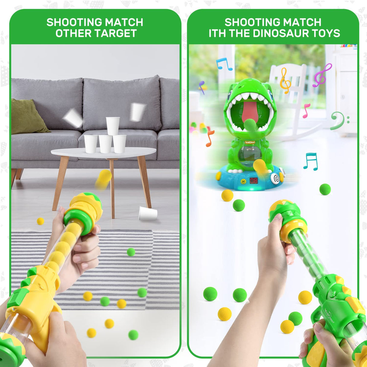 EagleStone Movable Dinosaur Shooting Toys for Kids 5-7 with Spraying, Electronic Target Game Toy with 2 Pump Guns, 48 Foam Balls, Party Favor Christmas Toys with Score Record, Sound