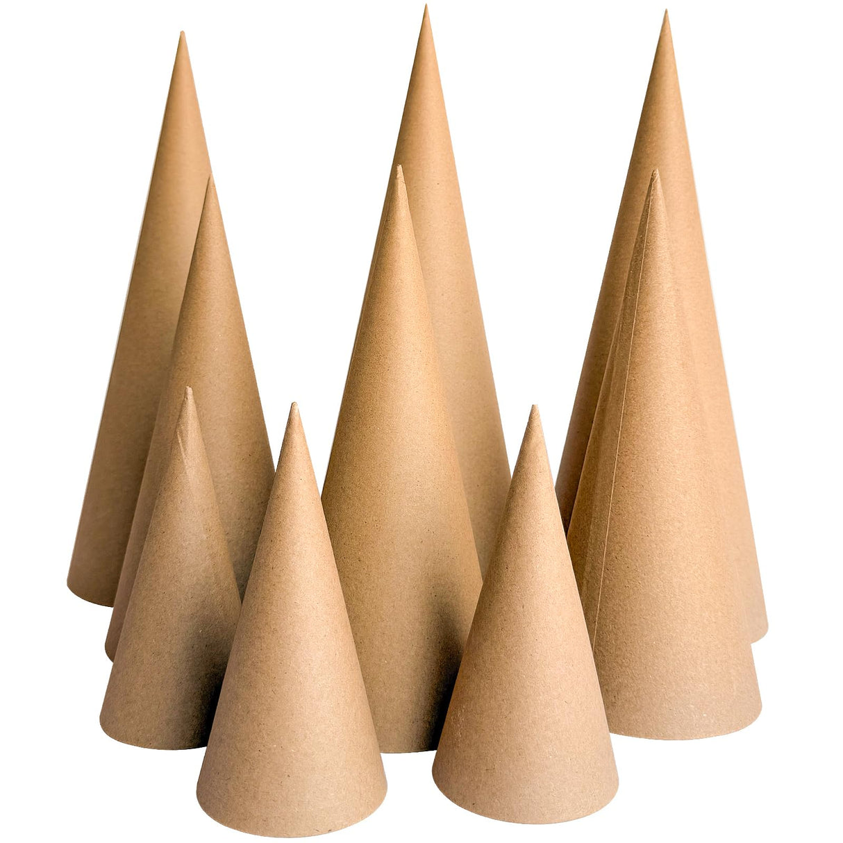 9 Pcs Paper Mache Cones Open Bottom 13.8x5 in, 10x4 in, 5.9x2.75 in, Extra Thick Cardboard Cones for Crafts Paper Cones for Christmas Gnomes Christmas Tree DIY Projects and Decorations