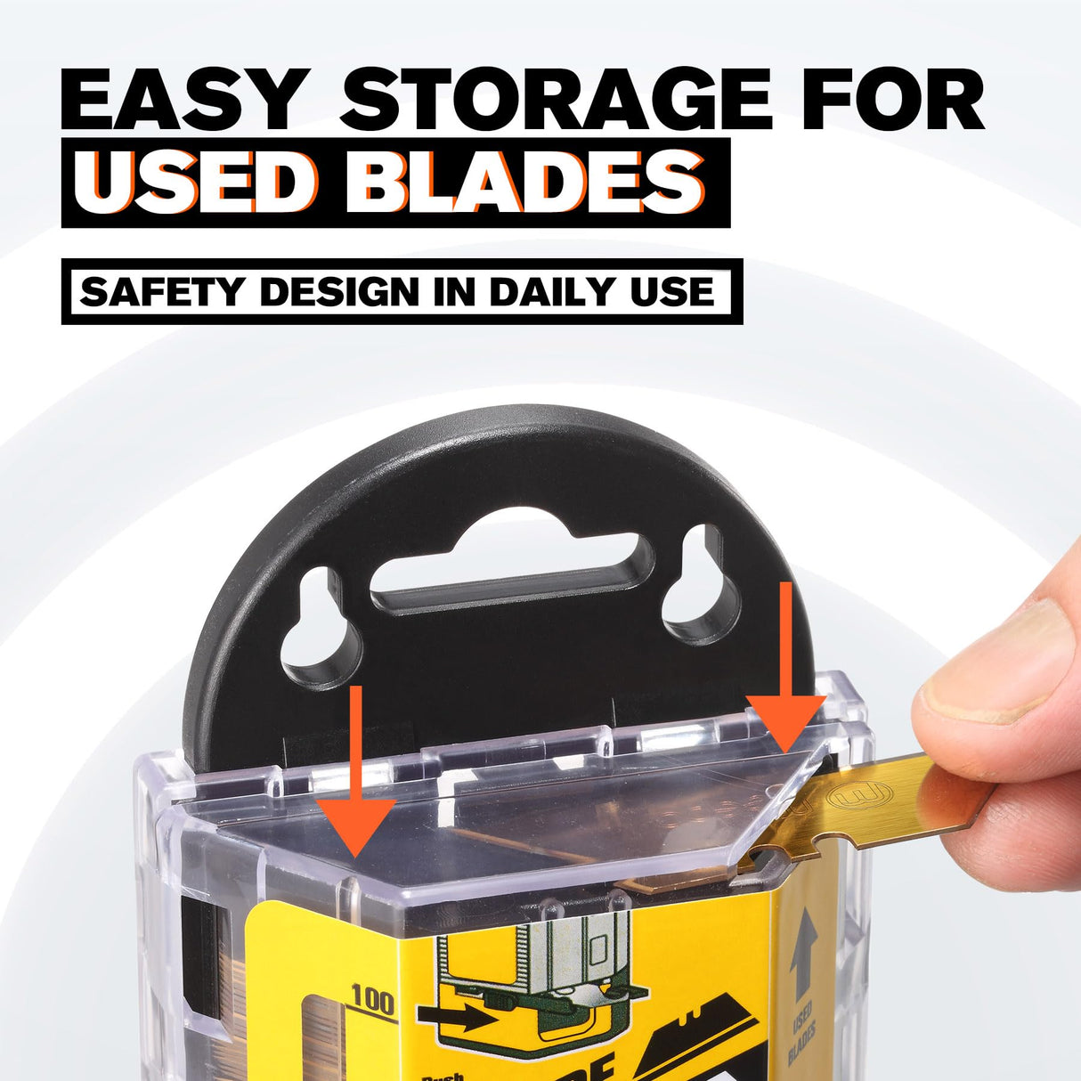 M MEEPO 100-Pack Utility Knife Blades, Titanium Fully Plated, Durable SK-2 Razor Blades for Utility Knife Box Cutter, Never Rust, Extra Durable, With 1-blade & 5-blade Dispenser