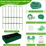 ROADPLUM Cucumber Trellis for Climbing Plants with Grow Bag, 61" Tall Metal U-Frame Garden Trellis for Raised Bed with Garden Netting and Plant Clip Plant Ties for Vegetables, Squash, Pea, Grape