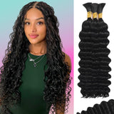 Human Braiding Hair for Boho Braids Human Hair 110g 24 Inch Curly Boho Hair for Braiding Knotless 12A Deep Wave Bohemian 3 Bundles/Pack Natural Color