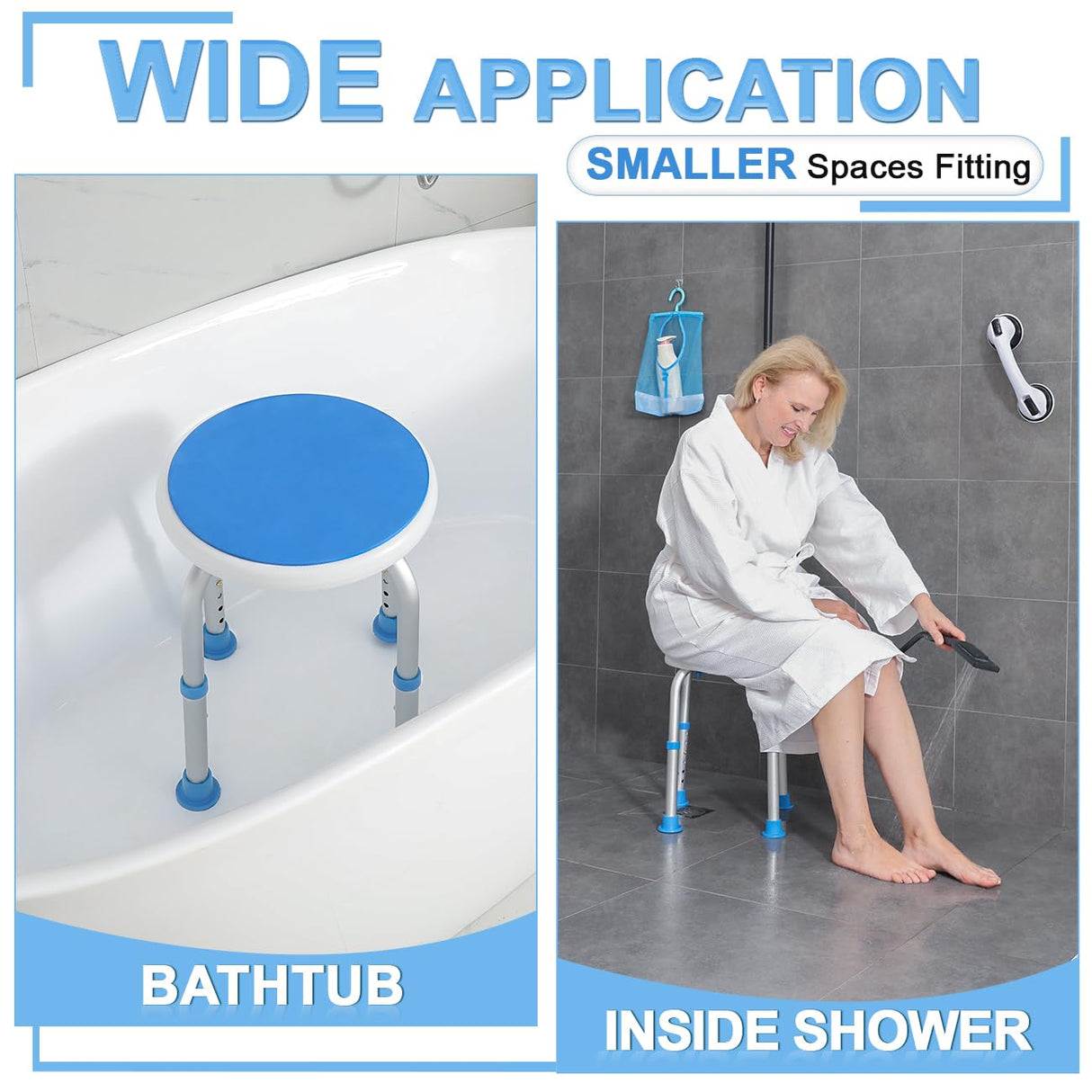 SOUHEILO Adjustable Shower Chair for Inside Shower, HSA/FSA Eligible Round Shower Stool for Inside Bathtub, Tool-Free Shower Seat for Elderly/Senior/Disabled/Pregnant