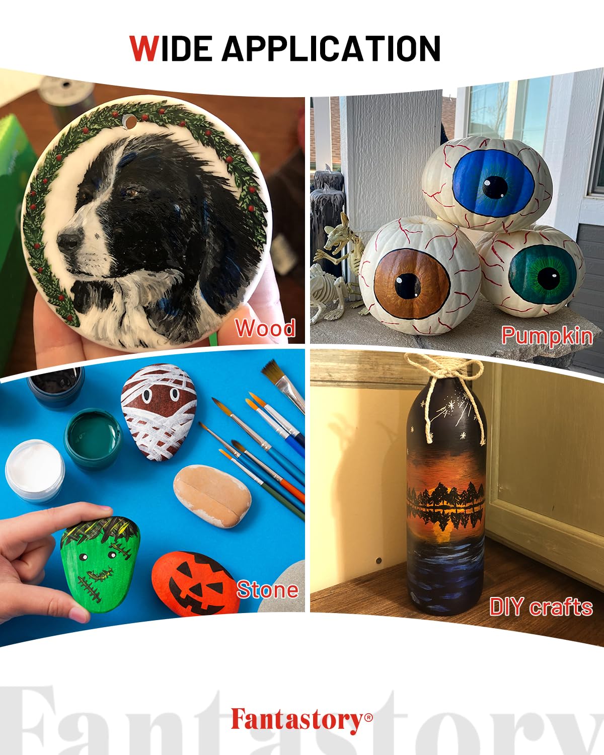 Fantastory Acrylic Paint Set, 24 x 60 ml with 12 Brushes; Christmas Acrylic Paint, Waterproof; For Artwork & DIY Projects on Canvas, Wood, Glass, Clay, Fabric, Ceramic, Paper, Canvas