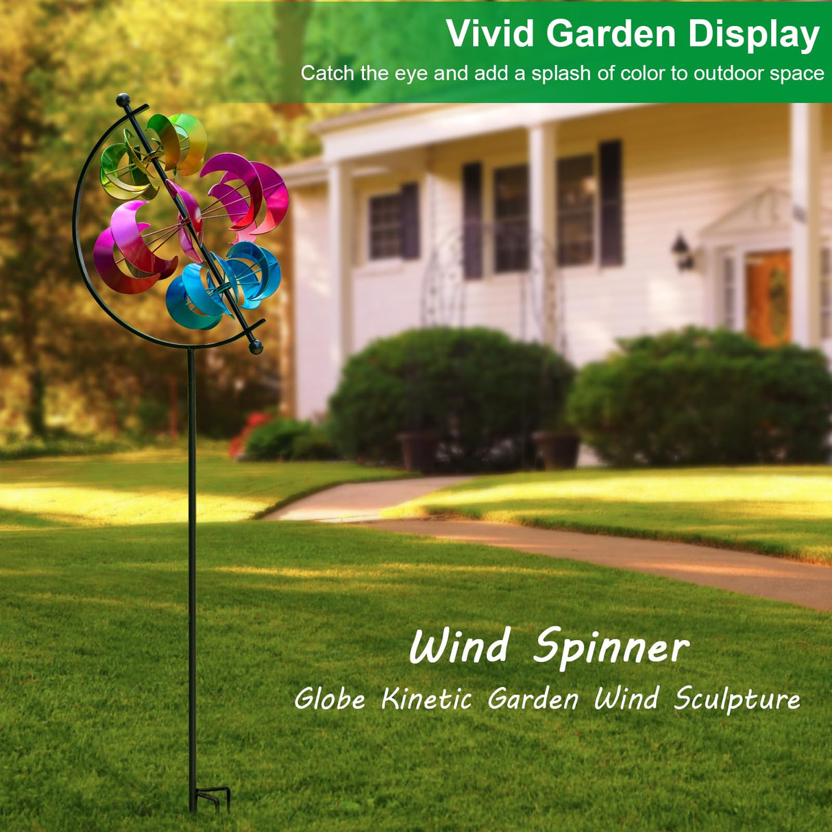 Large Metal Wind Spinner for Garden and Yard – 63 Inch Kinetic Outdoor Sculpture with Dual Direction 360° Spinning Blades – Weather Resistant Moons Yard Art Decor for Patio, Lawn, and Porch