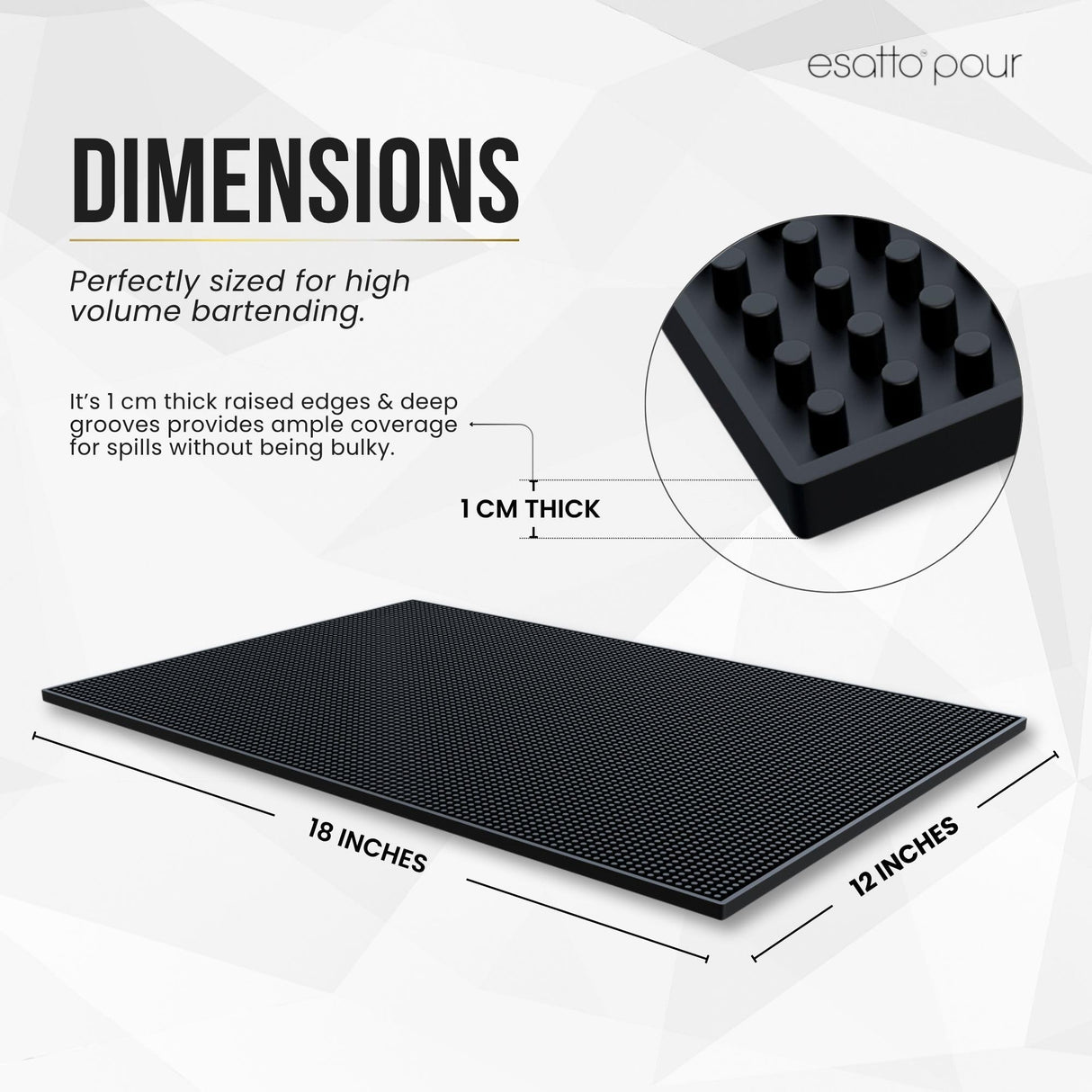 Professional Service Mat 18” x 12” - Bar Mats for Countertop, Non-Slip Rubber Bar Mat - Easy to Clean, Quick Dry Spill-Free, Odor-Free - Heavy Duty PVC Rubberized Mat for Home Bartending - 2 Pack