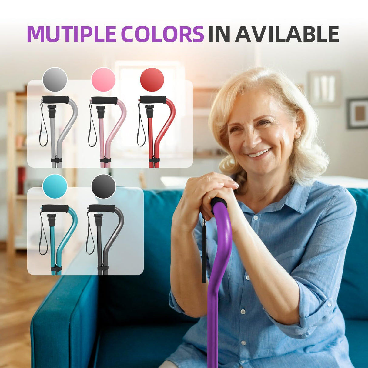 BeneCane Walking Cane for Men & Women Adjustable Cane with Offset Soft Cushioned Handle -Portable Lightweight Sturdy Mobility Walker Aid for Elderly, Seniors Collapsible Cane