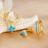 Small Gold Huggie Hoop Earrings Set for Women Turquoise Earrings 14K Gold Plated Cartilage Multiple Piercing Jewelry Hypoallergenic Sleeper (A- Turquoise Earrings Set)