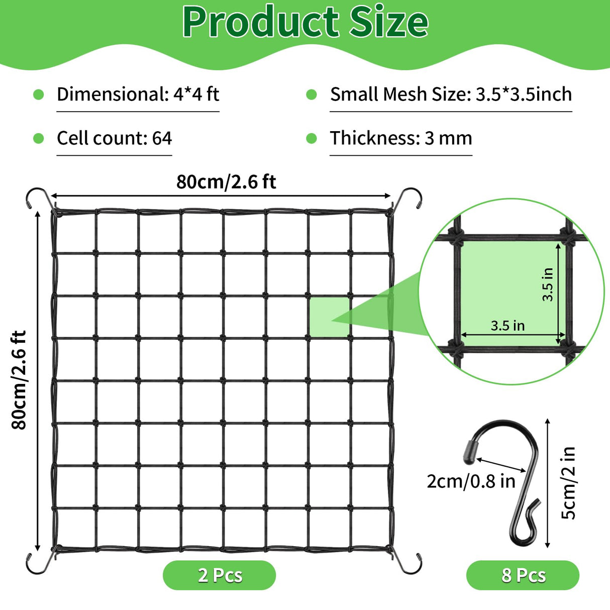 Trellis Netting, Scrog Net 4×4 ft, Heavy-Duty, Grow Tent Accessories, 2 Pcs