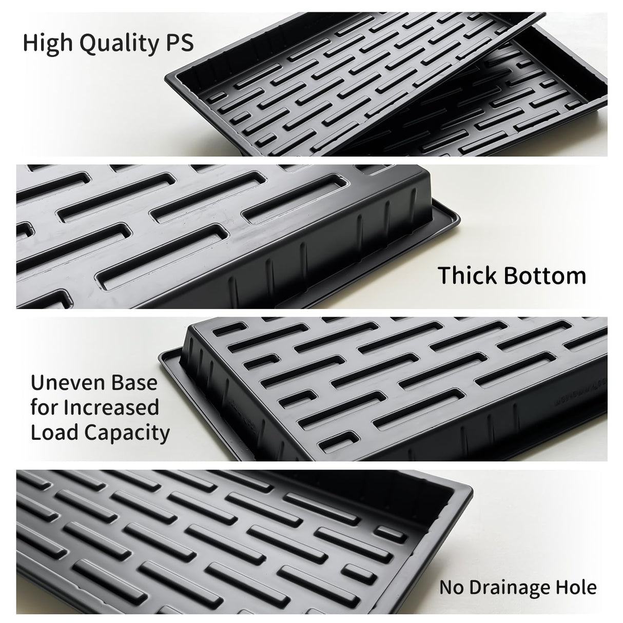 RooTrimmer Growing Trays, 1020 Plant Nursery Trays Heavy Duty Seed Starter Flat Seedling Tray for 72/128 Cell Plug Tray Transplant Growing Microgreens (21"×11", 10 Pack, 1.6" Deep, Without Holes)