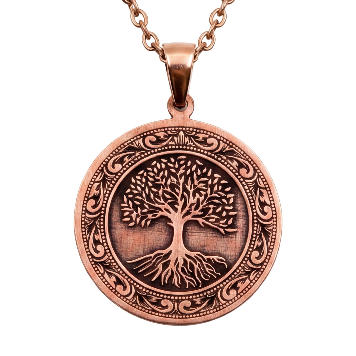 acycraft Tree of Life Pure Copper Pendant Necklace, Engraved Round Medallion (1.2”), 20.5” Stainless Steel Chain, Gift-Boxed | Aspendos