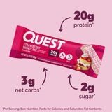 Quest Nutrition Protein Bars, Strawberry Shortcake, 20g Protein, 2g Sugar, 3g Net Carbs, 10g Fiber, Gluten Free, 12 Count
