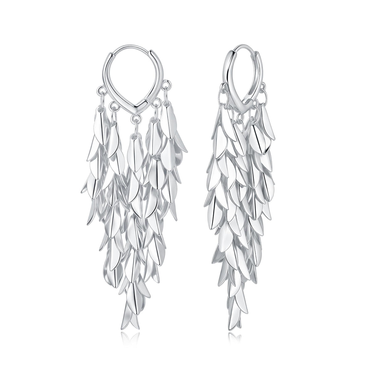 Sylph Silver Chandelier Earring for Women Copper, Long Tassel Dangle Drop Earrings, Leaf Huggie Earring Bohemian Jewelry Gifts for Everyday Wear