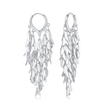Sylph Silver Chandelier Earring for Women Copper, Long Tassel Dangle Drop Earrings, Leaf Huggie Earring Bohemian Jewelry Gifts for Everyday Wear