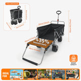Collapsible Push & Pull Wagon with Drop Down Tailgate, 360lbs Heavy Duty Folding Shopping Cart with Big Wheels & Brakes for Sports, Groceries, Camping