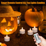 KunSwenn Rechargeable Tea Lights Candles Battery Operated, 12 Pcs White Battery Tea Lights with Remote and Charging Base, LED Flickering Tealights for Halloween Fall Christmas Decoration