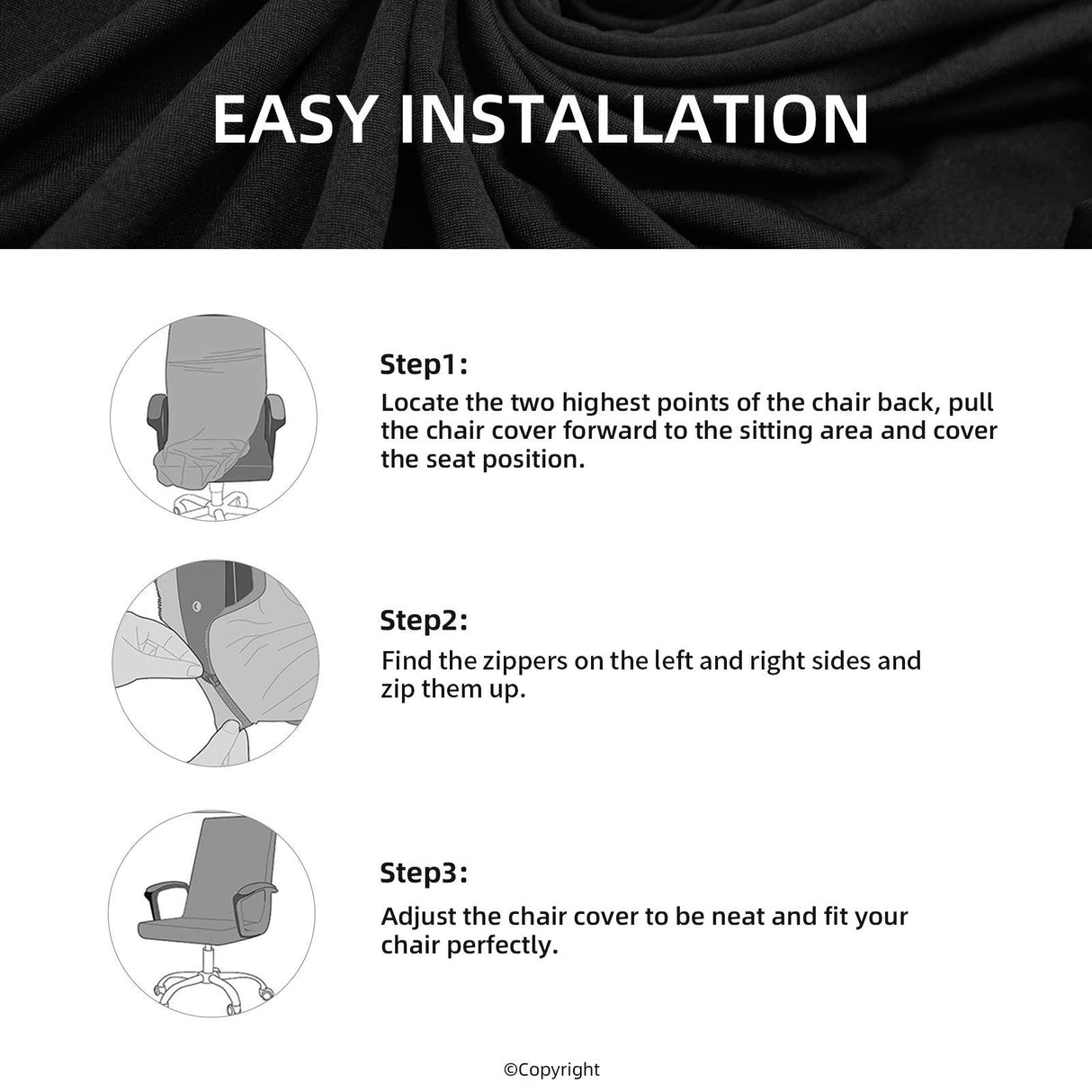 Water Resistant Stretch Computer Office Chair Cover with Armrest Covers Durable Zipper Universal Washable Removable Spandex Rotating Boss Chair Slipcovers Anti-dust Soft Desk Chair Seat Protector