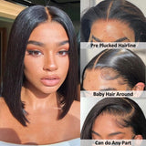Flady 12 inch Straight Bob Wig Human Hair 13x4 HD Frontal Lace Wig Short Bob Wigs for Women Glueless Bob Lace Front Wigs Human Hair Pre Plucked 150% Density Natural Black Color