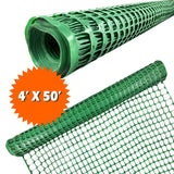 Ashman Plastic Mesh Fence, 4'x50' Feet, 1 Roll, Green, Construction Barrier Netting, Garden Fencing, Fences Wrap, Above Ground, for Snow, Poultry, Chicken, Deer, Patio, Garden Netting, Green 50FT.