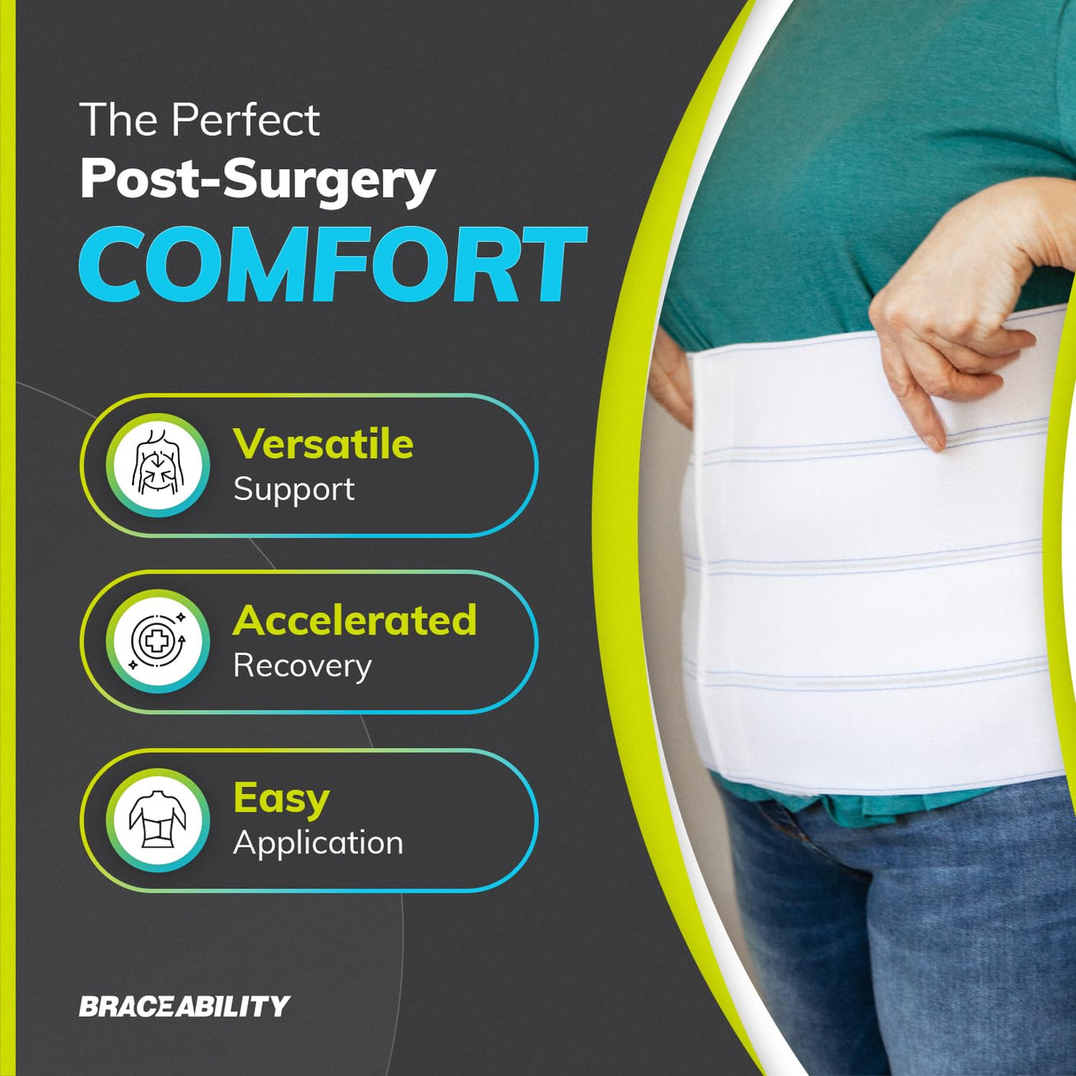 BraceAbility Plus Size Abdominal Binder for Post Surgery Recovery - Bariatric Stomach Hernia Belt, Post Partum Waist Binder, Diastasis Recti Obese Belly Support Band for Big Men and Women (3XL 12")