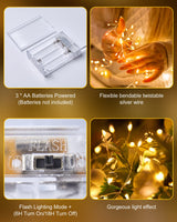 4 Pack Fairy Lights Battery Operated, 5 Feet 60 LED Twinkle String Lights Waterproof Firecracker Starry Lights for DIY Wreath Home Wedding Bedroom Mason Jar Holiday Christmas Decorations, Warm White